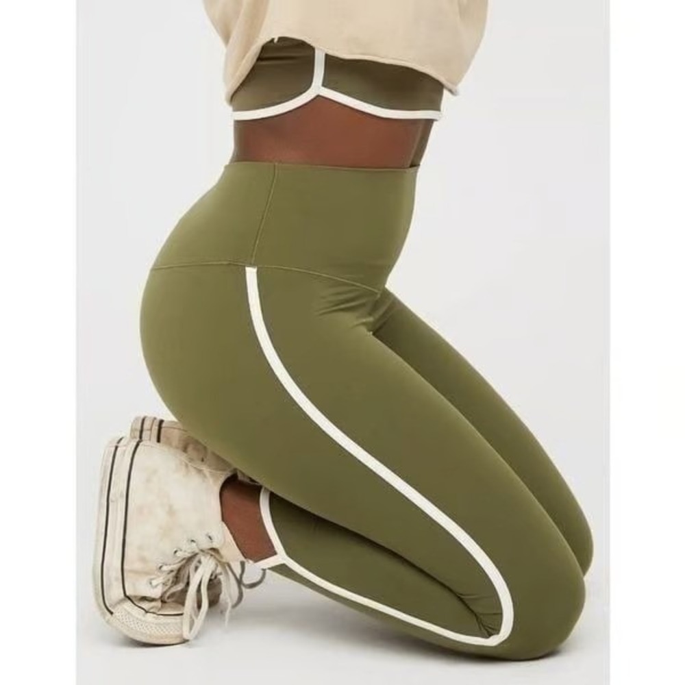 Offline by Aerie Womens Real Me Xtra Track Legging Olive Green Athleisure Size M